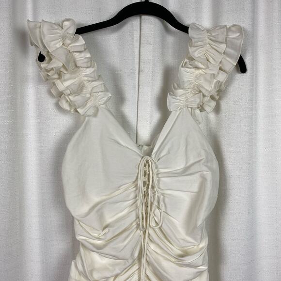 Zara Blogger Favorite Off White Ruched Front Mini Dress Sz.S NWT - Picture 8 of 16